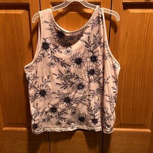 Floral Print Sleeveless Tank Top - Black and Cream
